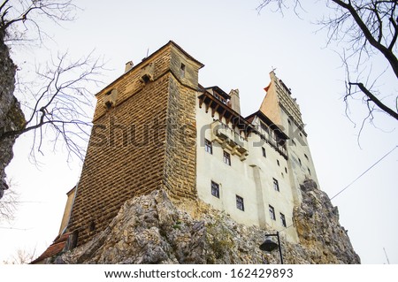 Dracula\'s Castle  on the top of the rock (Bran Castle), a famous castle of the Count Vlad Tepes, Bran, Romania. Home of the Vampire Dracula, the Bram Stoker\'s novel character.