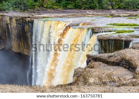 Close view of the Kaieteur Falls, a waterfall on the Potaro River, Kaieteur National Park, Guyana, South America