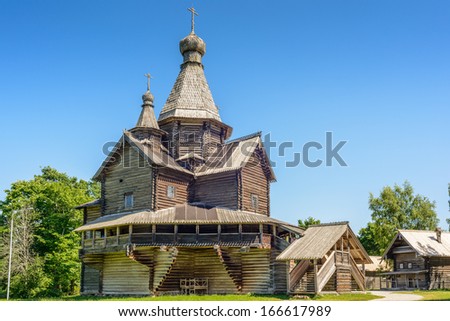 Chapels of a wooden church in the Museum of Wooden Architecture \