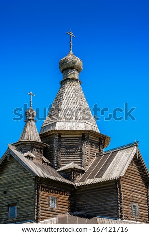 Chapels of a wooden church in the Museum of Wooden Architecture \