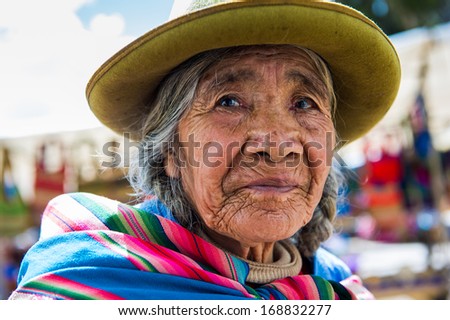 Peru - November 3, 2010: Unidentified Peruvian Lady In The Popular Bowler Hat In Peru, Nov 3, 2010. Over 50 Per Cent Of People In Peru Live Below The The Poverty Line.
