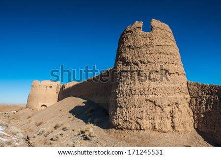 Landscape of an abandoned village in the desert of Iran