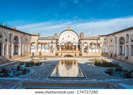 KASHAN, IRAN - JAN 10, 2014: Part of the Tabatabaei House, a historic house in Kashan, Iran on Jan 10, 2014. It was built in early 1880s for the affluent Tabatabaei family.
