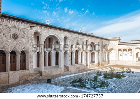 KASHAN, IRAN - JAN 10, 2014: Interior part of the Tabatabaei House,  a historic house in Kashan, Iran on Jan 10, 2014. It was built in early 1880s for the affluent Tabatabaei family.