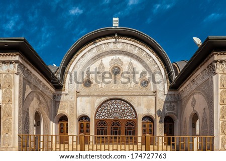KASHAN, IRAN - JAN 10, 2014: Royal Tabatabaei House,  a historic house in Kashan, Iran on Jan 10, 2014. It was built in early 1880s for the affluent Tabatabaei family.