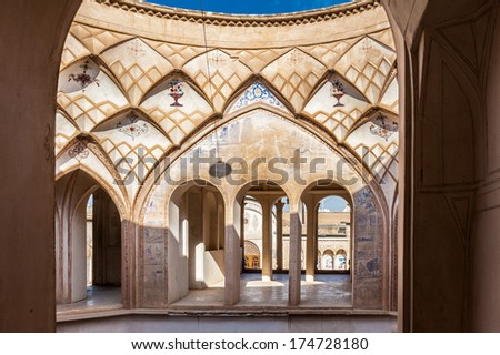 KASHAN, IRAN - JAN 10, 2014: Part of the Tabatabaei House,  a historic house in Kashan, Iran on Jan 10, 2014. It was built in early 1880s for the affluent Tabatabaei family.
