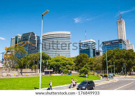 BUENOS AIRES, ARGENTINA - FEB 15, 2014: Business buildings of Puerto Madero. Port is named afret Eduardo Madero who was in charge of the construction of the port in 1882