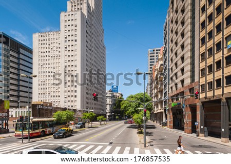 BUENOS AIRES, ARGENTINA - FEB 15, 2014: Avenida del Libertador (Liberator Avenue)  is one of the principal thoroughfares in Buenos Aires, Argentina. It extends 25 km to north