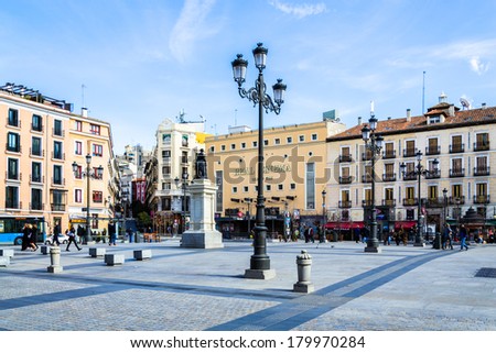 MADRID, SPAIN - MAR 4, 2014: Opera square in Madrid, Spain. One of the most popular and cultural squares in Madrid, Spain.