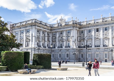 MADRID, SPAIN - MAR 4, 2014: Palacio Real (Royal Palace), Madrid, Spain. Royal Palace is the official residence of the Spanish Royal Family