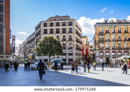 MADRID, SPAIN - MAR 4, 2014: Callao suqare near the Gran via, Madrid, Spain. Gran via is known as the the street that never sleeps or as Spanish Brodway