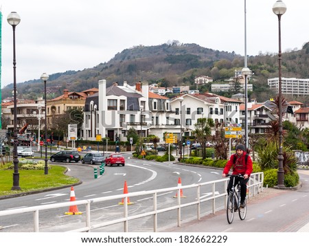 SAN SEBASTIAN, SPAIN - MARCH 18, 2014:  Architecture and traffic of San Sebastian, Basque Country, Spain. San Sebastian will be the European Capital of Culture in 2016