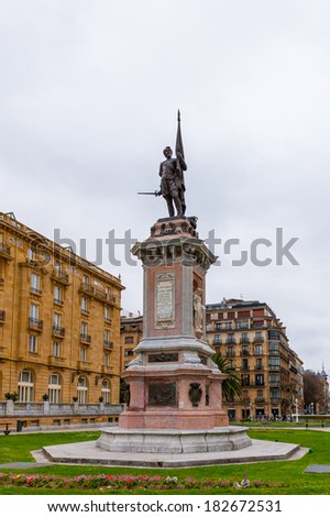 SAN SEBASTIAN, SPAIN - MARCH 18, 2014: Monument to the admiral D. ANtonio de Oquendo, San Sebastian, Basque Country, Spain. San Sebastian will be the European Capital of Culture in 2016