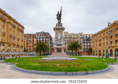 SAN SEBASTIAN, SPAIN - MARCH 18, 2014: Monument to the admiral D. ANtonio de Oquendo, San Sebastian, Basque Country, Spain. San Sebastian will be the European Capital of Culture in 2016
