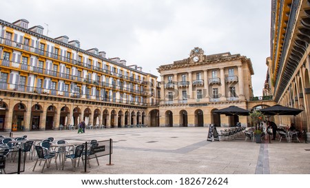 SAN SEBASTIAN, SPAIN - MARCH 18, 2014: Constitution Square (Plaza) in San Sebastian,  Basque Country, Spain. San Sebastian will be the European Capital of Culture in 2016