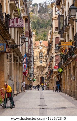 SAN SEBASTIAN, SPAIN - MARCH 18, 2014: Old town of San Sebastian, Basque Country, Spain. San Sebastian will be the European Capital of Culture in 2016