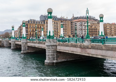 SAN SEBASTIAN, SPAIN - MARCH 18, 2014: Zurriola Bridge over the  Urumea river, San Sebastian, Cantabrian Sea, Basque Country, Spain. San Sebastian will be the European Capital of Culture in 2016