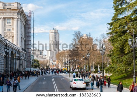 MADRID, SPAIN - MAR 23, 2014: Royal Palace in Madrid, Spain. It is the official residence of the Spanish Royal Family in Madrid