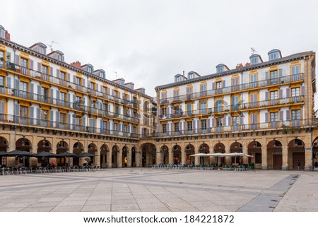 SAN SEBASTIAN, SPAIN - MAR 18, 2014: Constitution Square (Plaza) in San Sebastian,  Basque Country, Spain.San Sebastian will be the European Capital of Culture in 2016