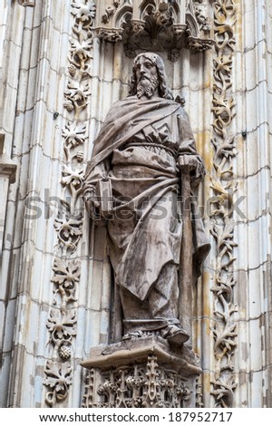 Statue on the Seville Cathedral, Roman Catholic cathedral in Seville,Spain.