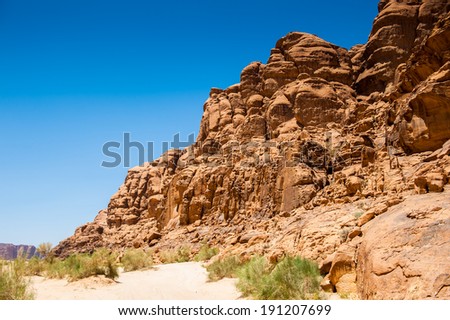Beautiful landscape of the Mountains of the Wadi Rum, The Valley of the Moon,  southern Jordan.