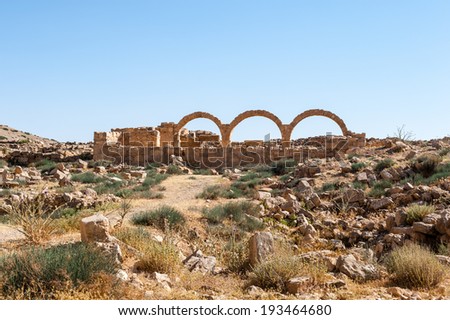 Ruins of a Roman house in Umm ar-Rasas,an archeological site in Jordan. UNESCO World heritage