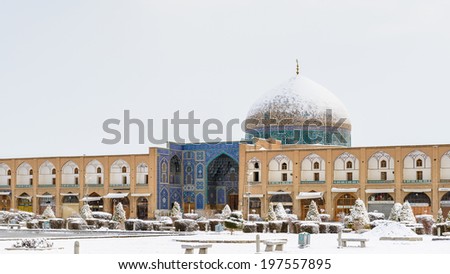 ISFAHAN, IRAN - JAN 7, 2014: Sheikh Lutfollah Mosque is one of the architectural masterpieces of Safavid Iranian architecture, standing on the eastern side of Naghsh-i Jahan Square, Isfahan, Iran.