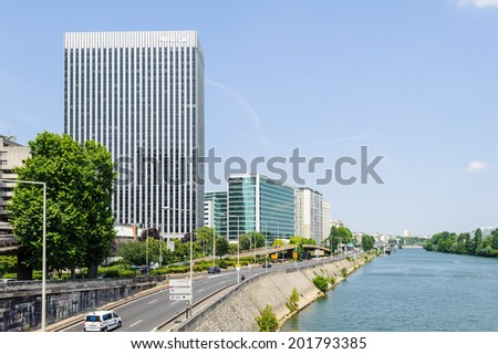 PARIS, FRANCE - JUN 18, 2014: Modern architecture of the La Defense district. La Defense is the major business district of the Paris, France