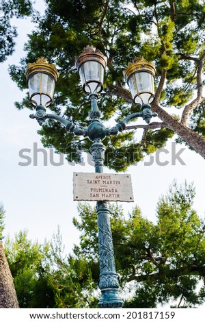 MONACO - JUN 24, 2014: Lamp post in the Monaco-Ville, Monaco. Principality of Monaco is the second smallest and the most densely populated country in the world