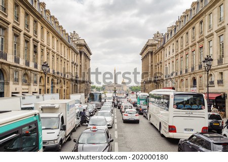 PARIS, FRANCE - JUN 17, 2014: Architecture of the centre of Paris, France. Paris is one of the most popular touristic destinations in the world
