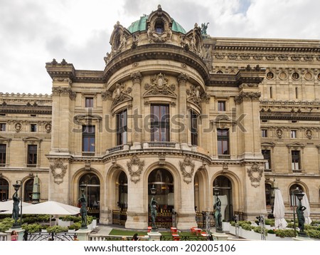 PARIS, FRANCE - JUN 17, 2014: Opera Garnier, an opera house in Paris, France. It has 1979 seats and it was built by the architect Charles Garnier