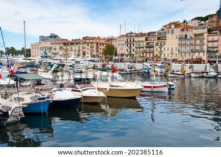 CANNES, FRANCE - JUNE 25, 2014: Port of Cannes. Cannes hosts the annual Cannes Film festival from 1949
