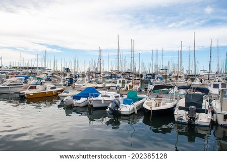 CANNES, FRANCE - JUNE 25, 2014: Port of Cannes. Cannes hosts the annual Cannes Film festival from 1949
