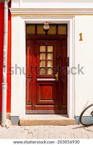 ERFURT, GERMANY  - JUN 16, 2014: House door of the central streets of the city of Erfurt, Germany. Erfurt is the Capital of Thuringia and the city was first mentioned in 742