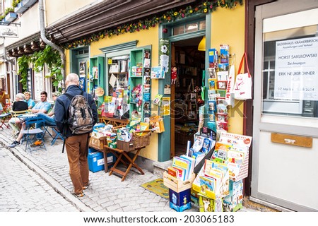 ERFURT, GERMANY  - JUN 16, 2014: The Umbrella street of the city of Erfurt, Germany. Erfurt is the Capital of Thuringia and the city was first mentioned in 742