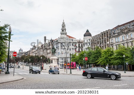 PORTO, PORTUGAL - JUN 21, 2014:  Avenida dos Aliados in Porto, Portugal. Porto is the second largest city in Portugal and it was called the European Culture Capital in 2001