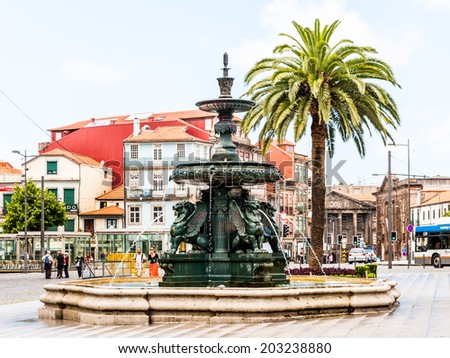 PORTO, PORTUGAL - JUN 21, 2014:  Fountain in Porto, Portugal. Porto is the second largest city in Portugal and it was called the European Culture Capital in 2001