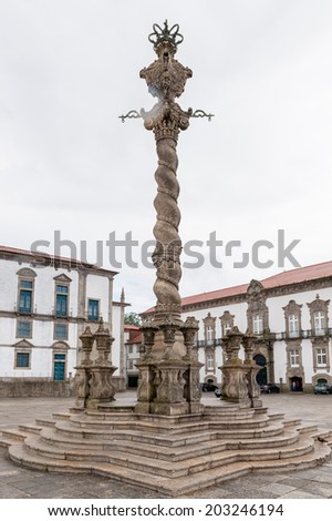 Monument near the Cathedral of the Assumption of Our Lady (Porto Cathedral), one of the most important Romanesque monuments in Portugal