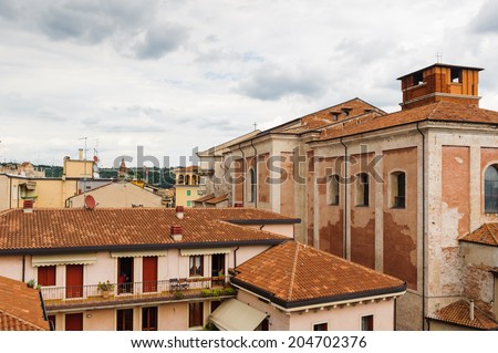 Panorama of the roof tops of Verona, Italy. City of Verona is a UNESCO World Heritage site