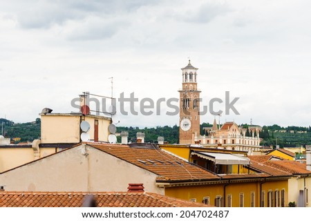 Panorama of the roof tops of Verona, Italy. City of Verona is a UNESCO World Heritage site