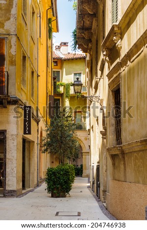 VERONA, ITALY - JUN 26, 2014: Architecture of the  old town of Verona, Italy. City of Verona is a UNESCO World Heritage site