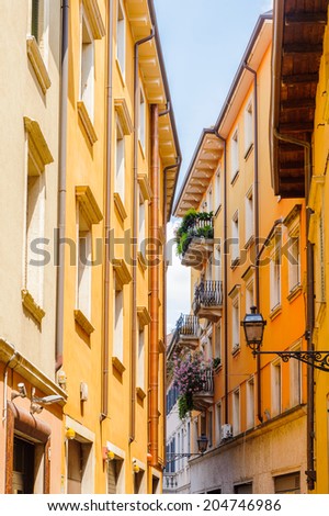 VERONA, ITALY - JUN 26, 2014: Architecture of the  old town of Verona, Italy. City of Verona is a UNESCO World Heritage site