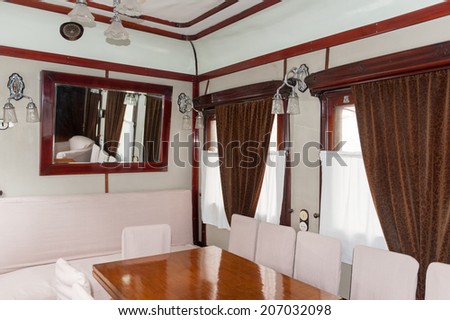 GORI, GEORGIA - JULY 21, 2014: Interior of the personal vagon of a train where Joseph Stalin travelled over Soviet Union in Gori. Stalin was the leader of the Soviet Union from the 1920s until in1953.