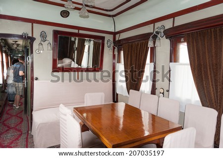 GORI, GEORGIA - JULY 21, 2014: Interior of the personal vagon of a train where Joseph Stalin travelled over Soviet Union in Gori. Stalin was the leader of the Soviet Union from the 1920s until in1953.