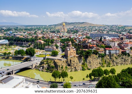 Panoramic view of Tbilisi, Georgia. Tbilisi is the capital and the largest city of Geogia with 1,5 mln people population