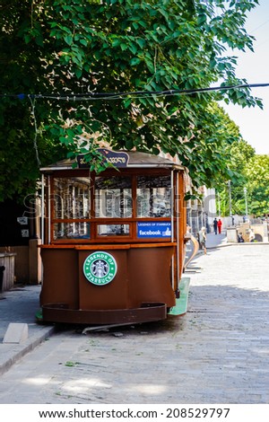 TBILISI, GEORGIA - JULY 18, 2014: Ancient tramway in the Old Town of Tbilisi. Tbiisi is the capital of Georgia and the largest city in Georgia