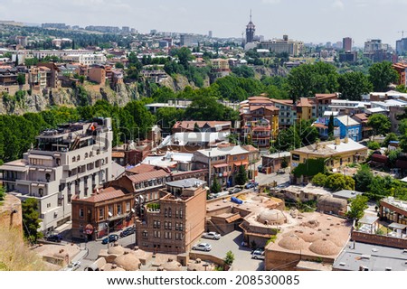 TBILISI, GEORGIA - JULY 18, 2014: Panoramic view of Tbilisi, Georgia. Tbilisi is the capital and the largest city of Geogia with 1,5 mln people population