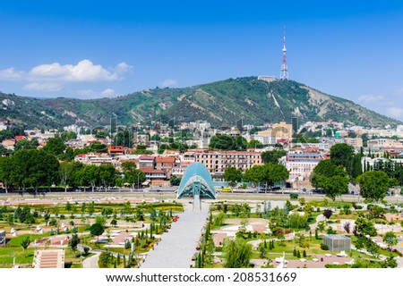 TBILISI, GEORGIA - JULY 18, 2014:  Panorama of Tbilisi, Georgia. Tbilisi is the capital and the largest city of Geogia with 1,5 mln people population