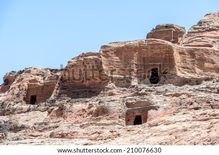 Caves of  Petra, the capital of the kingdom of the Nabateans in ancient times. UNESCO World Heritage