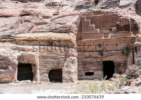 Caves of  Petra, the capital of the kingdom of the Nabateans in ancient times. UNESCO World Heritage
